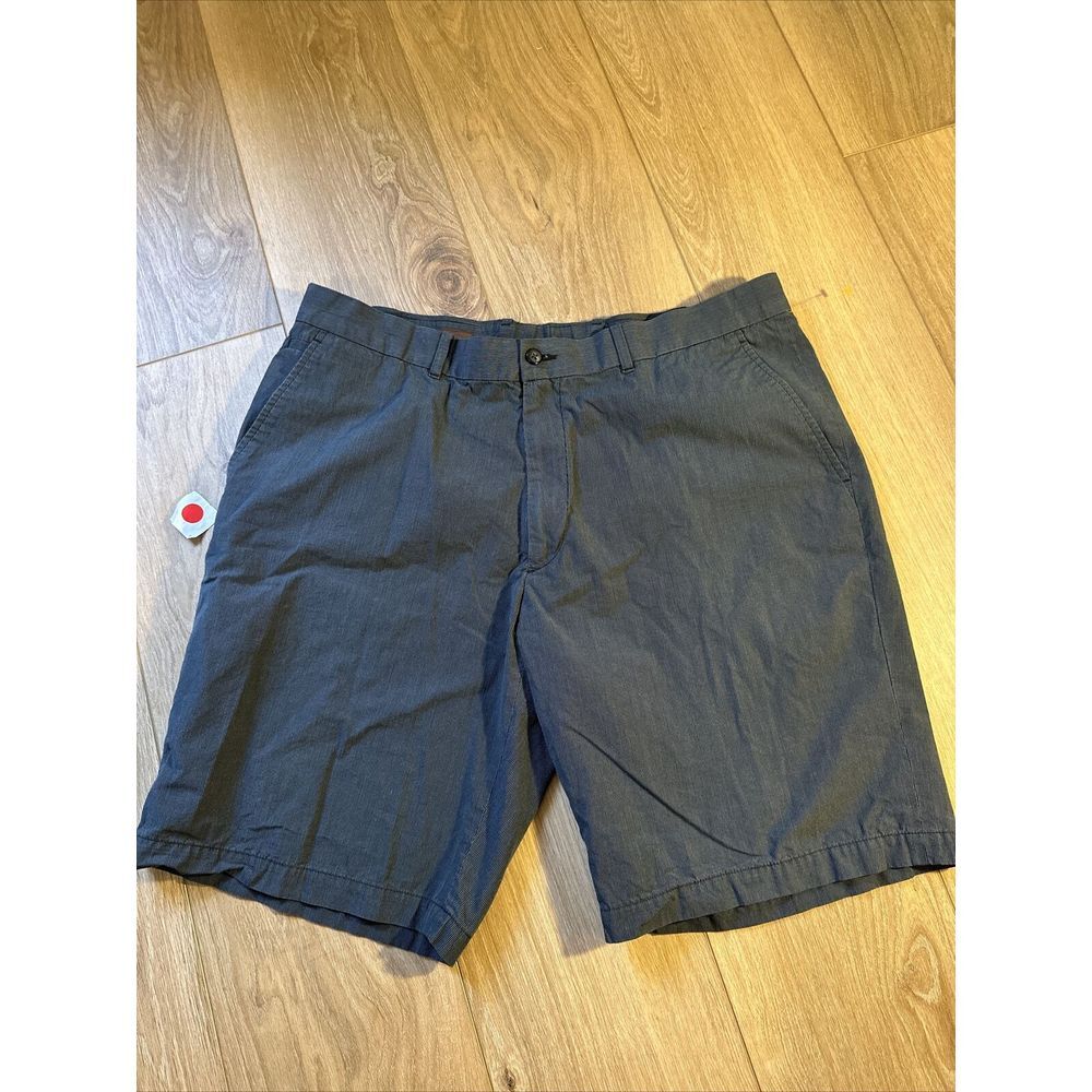 Perry Ellis Regular Fit Mens Size 36 Blue Stripe Flat Front Shorts 10" Inseam‎